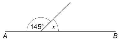 Straight line AB with a line from a point on it. The angles on the line are 145° and x