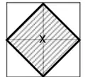 A small square with a diamond inside it, shaded, centred on a cross marking the point