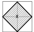 A small square with a diamond inside it, shaded, centred on a cross marking the point
