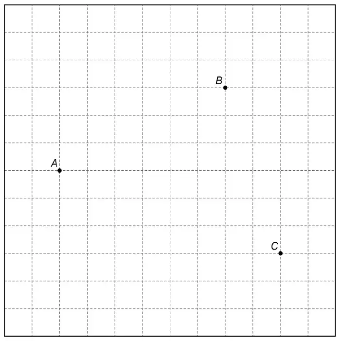 Centimetre grid with points A, B and C marked
