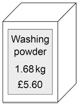 A box of washing powder labelled 1.68 kg and £5.60