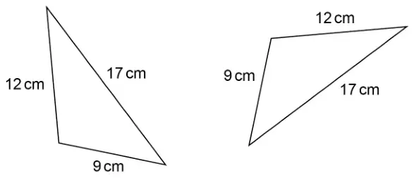 Two triangles, each with sides 12 cm, 17 cm and 9 cm