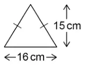 Isosceles triangle with base 16 cm and perpendicular height 15 cm