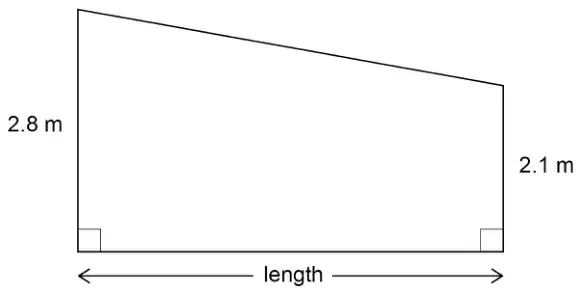 Trapezium-shaped wall with vertical sides 2.8 m and 2.1 m at right angles to the base; the base is labelled length