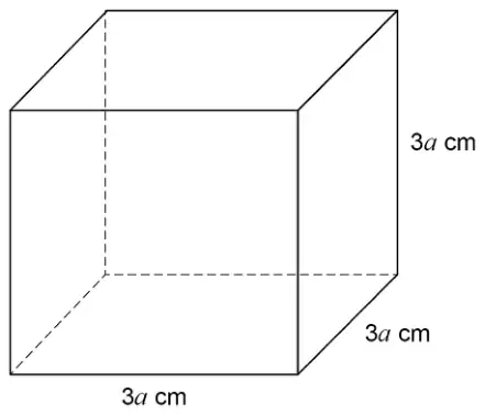 Cube with edges labelled 3a cm