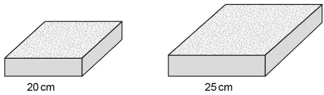 Two similar square-based paving stones; the smaller has base edge 20 cm and the larger has base edge 25 cm