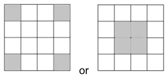 Two grids: the four corner squares shaded, or the four centre squares shaded