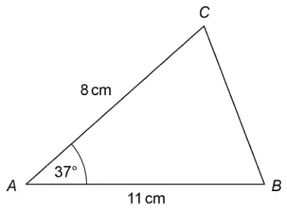 Sketch of triangle ABC with AB = 11 cm, AC = 8 cm and angle CAB = 37°
