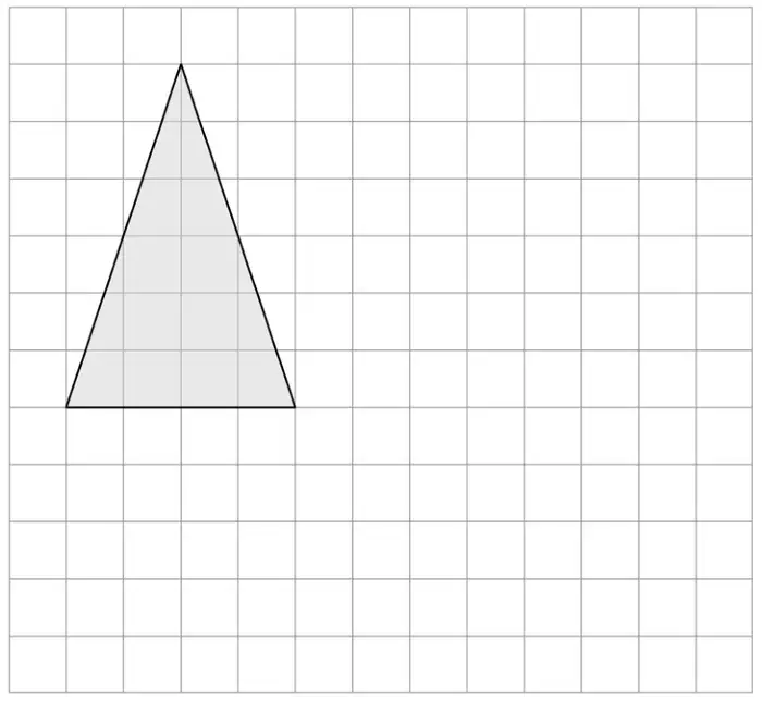 Centimetre square grid with a shaded isosceles triangle of base 4 squares and height 6 squares
