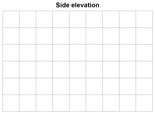 Blank centimetre grid labelled Side elevation, 9 squares wide and 6 squares high