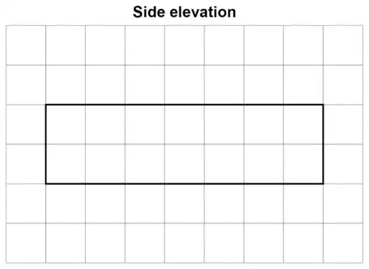 Side elevation grid with a rectangle 7 cm wide and 2 cm high drawn on it