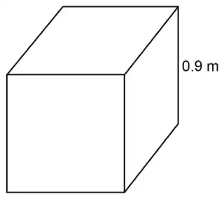 Cube with edge labelled 0.9 m