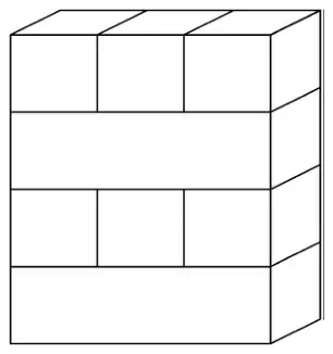 A cuboid of four layers, alternating: from the bottom, one small cuboid, then three cubes in a row, then one small cuboid, then three cubes in a row