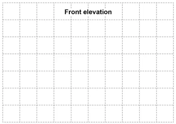 Blank centimetre grid labelled Front elevation