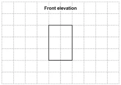 Front elevation grid with a rectangle 2 cm wide and 3 cm high drawn
