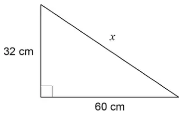 Right-angled triangle with shorter sides 32 cm and 60 cm and hypotenuse x