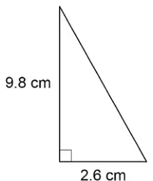 Right-angled triangle with vertical side 9.8 cm and base 2.6 cm