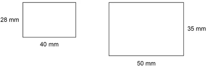 Rectangle 40 mm by 28 mm and rectangle 50 mm by 35 mm