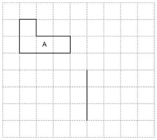 Square grid showing L-shaped shape A and one vertical side, 3 squares long, of shape B