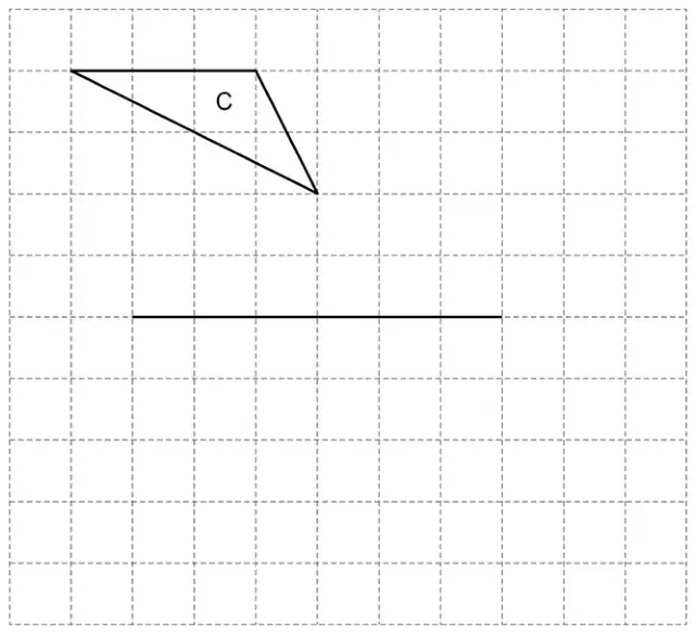 Square grid showing triangle C with a horizontal side 3 squares long, and one horizontal side, 6 squares long, of shape D