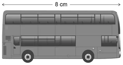 Scale drawing of a double-decker bus, 8 cm long