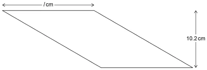Parallelogram with top side l cm and perpendicular height 10.2 cm