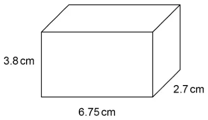 Cuboid with length 6.75 cm, height 3.8 cm and depth 2.7 cm