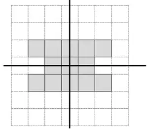 The pattern with a vertical line and a horizontal line of symmetry through its centre