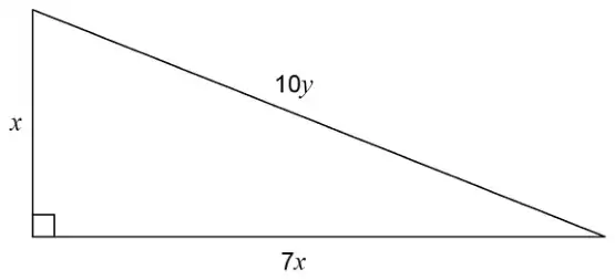 Right-angled triangle with vertical side x, horizontal side 7x and hypotenuse 10y