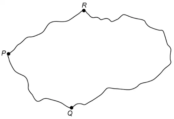 Three towns P, Q and R joined in a loop by winding roads PQ, PR and QR
