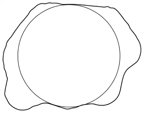The same reservoir outline with a circle drawn inside it; parts of the reservoir lie outside the circle