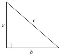 Right-angled triangle with vertical side a, horizontal side b and hypotenuse c