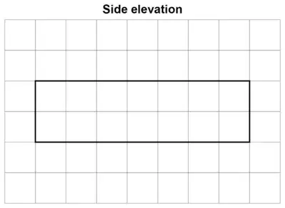 Side elevation: a rectangle 7 cm wide and 2 cm high on the grid