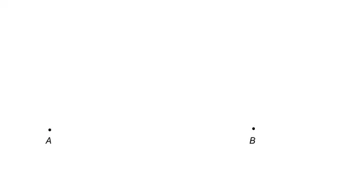 Two points, A on the left and B on the right, about 9 cm apart