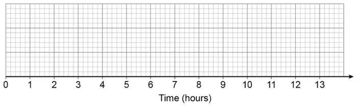 Blank grid with a horizontal axis labelled Time (hours) from 0 to 13