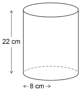 A cylinder of height 22 cm with 8 cm marked across the base