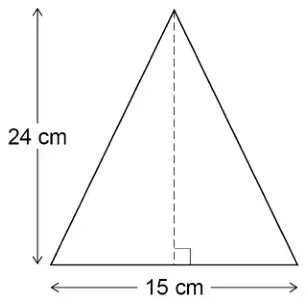 A triangular face with base 15 cm and perpendicular height 24 cm