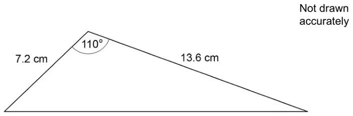 Triangle with sides 7.2 cm and 13.6 cm and an included angle of 110 degrees, not drawn accurately