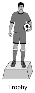 Trophy: a footballer holding a ball, standing on a stand