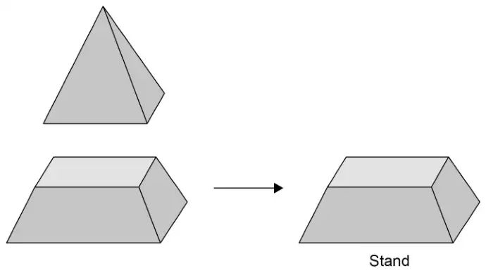 A small square-based pyramid lifted off the top of a large one, leaving the stand: a frustum