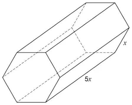 Hexagonal prism with hexagon side x and length 5x