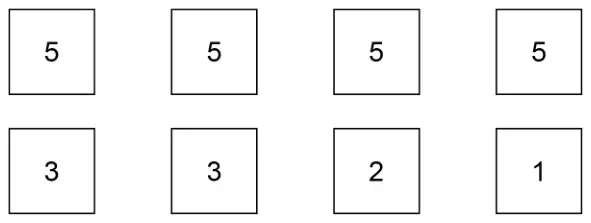 Eight tiles: 5, 5, 5, 5, 3, 3, 2, 1