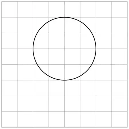 A circle of diameter 4 squares drawn on the grid