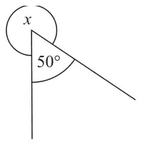 Two lines meeting at a point; the angle between them is 50 degrees and the reflex angle around the outside is marked x