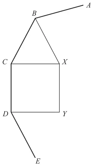 Sides AB, BC, CD and DE of the polygon, with equilateral triangle BCX and square CDYX drawn inside