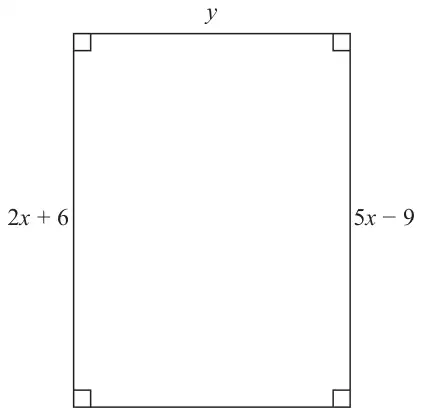 Rectangle with top side y, left side 2x + 6 and right side 5x − 9