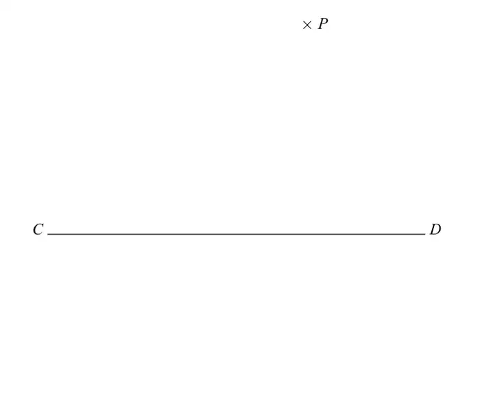Point P marked with a cross above the line segment CD