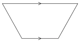 A quadrilateral with a long horizontal top side and a shorter horizontal bottom side, both marked with arrows to show they are parallel; the two slanted sides are not parallel