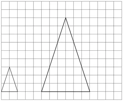 Mark scheme diagram: the original triangle and the correct enlargement with base 6 squares and height 9 squares