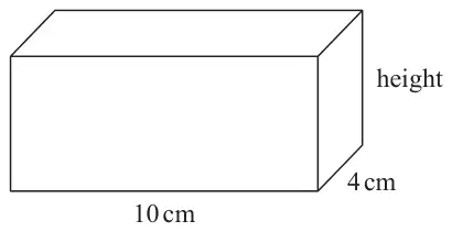 Cuboid with length 10 cm, width 4 cm and the height labelled height